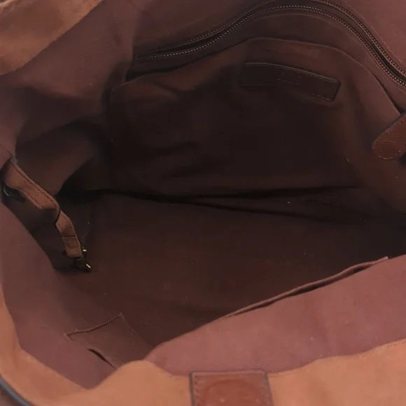 FRYE Cognac Brown Leather Ring Tote Handbag Purse Bag Carryall Large